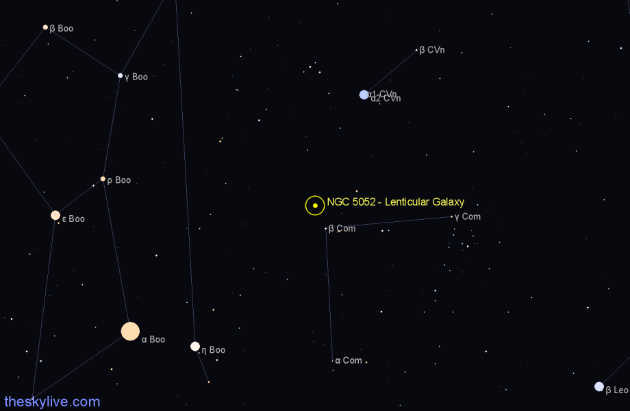 Finder chart NGC 5052 - Lenticular Galaxy in Coma Berenices star