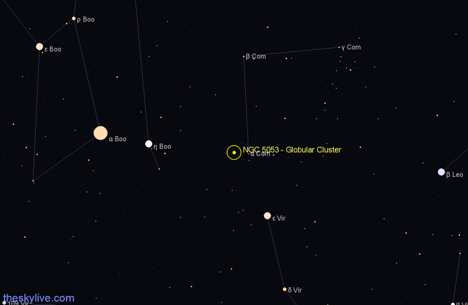 Finder chart NGC 5053 - Globular Cluster in Coma Berenices star