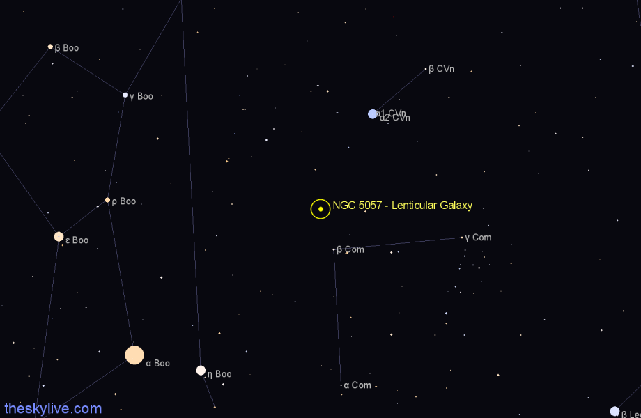 Finder chart NGC 5057 - Lenticular Galaxy in Coma Berenices star