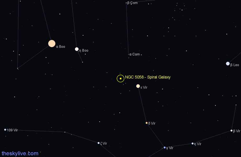 Finder chart NGC 5058 - Spiral Galaxy in Virgo star