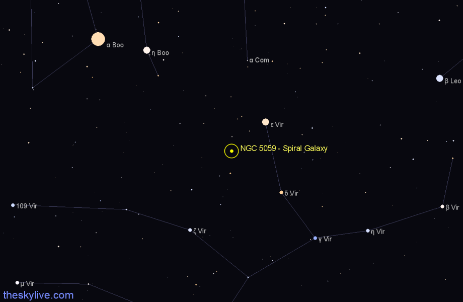 Finder chart NGC 5059 - Spiral Galaxy in Virgo star