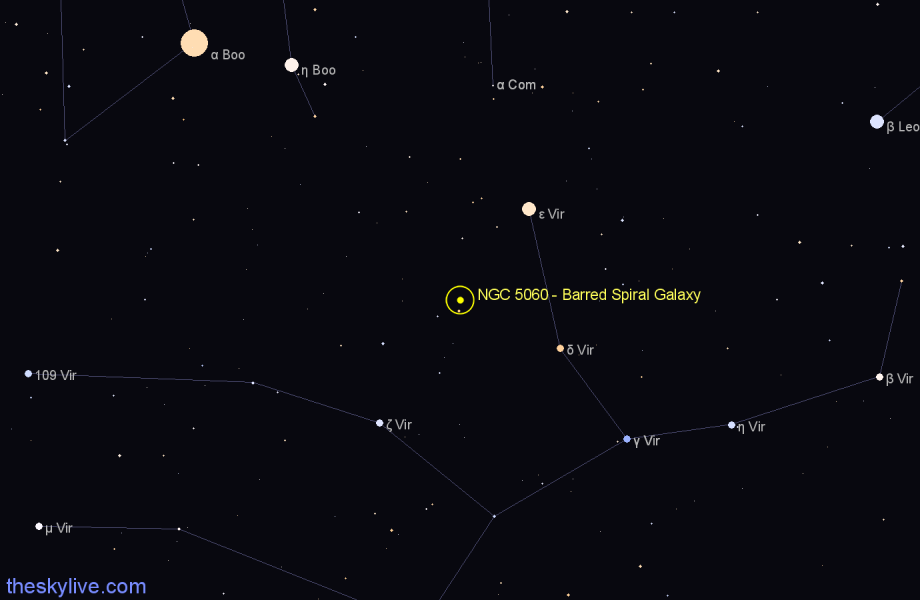 Finder chart NGC 5060 - Barred Spiral Galaxy in Virgo star