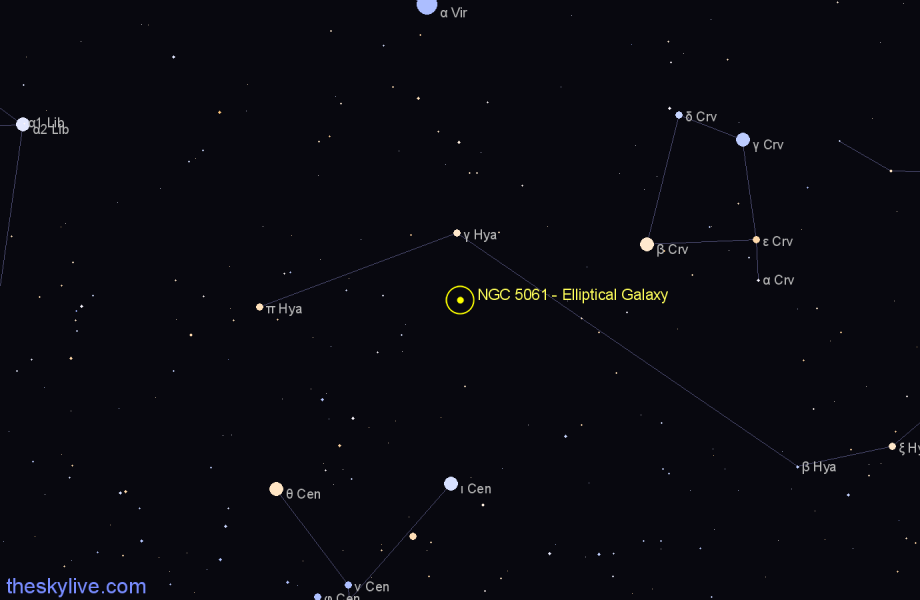 Finder chart NGC 5061 - Elliptical Galaxy in Hydra star