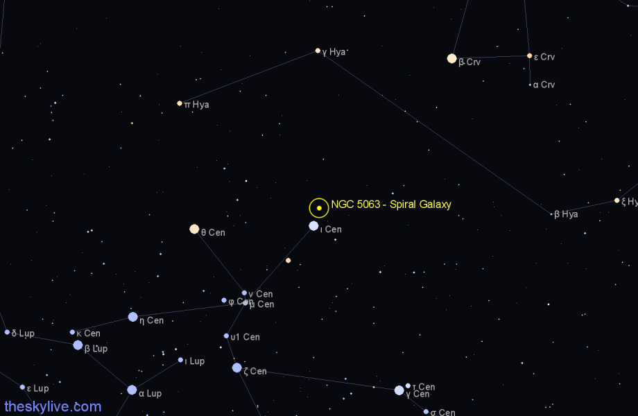 Finder chart NGC 5063 - Spiral Galaxy in Centaurus star