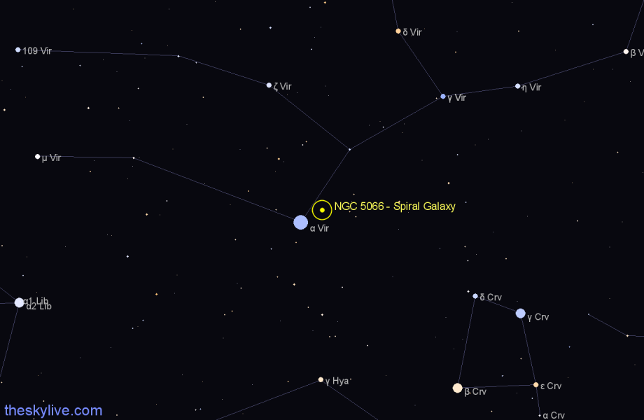 Finder chart NGC 5066 - Spiral Galaxy in Virgo star