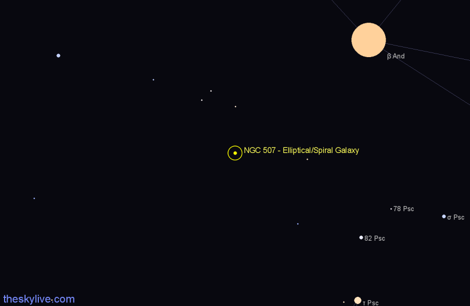 Finder chart NGC 507 - Elliptical/Spiral Galaxy in Pisces star
