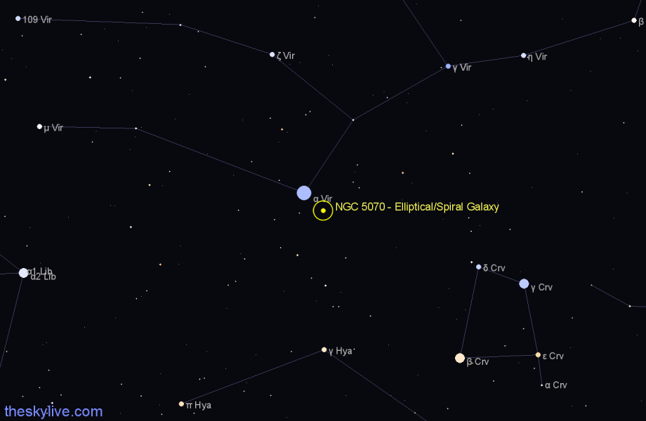 Finder chart NGC 5070 - Elliptical/Spiral Galaxy in Virgo star