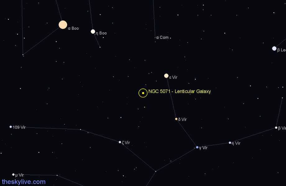 Finder chart NGC 5071 - Lenticular Galaxy in Virgo star