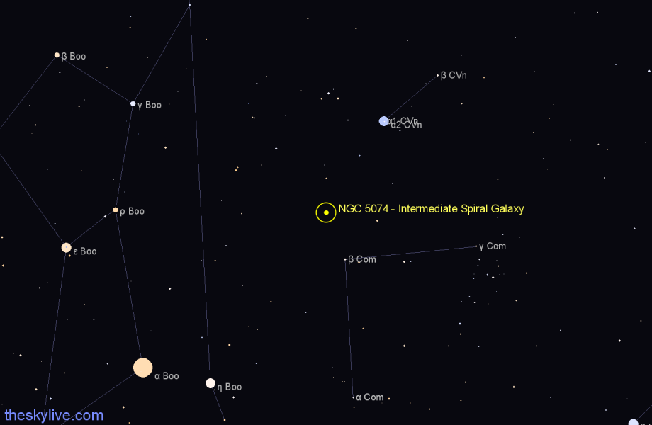 Finder chart NGC 5074 - Intermediate Spiral Galaxy in Canes Venatici star