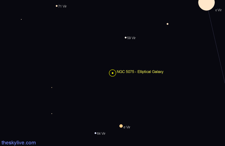 Finder chart NGC 5075 - Elliptical Galaxy in Virgo star