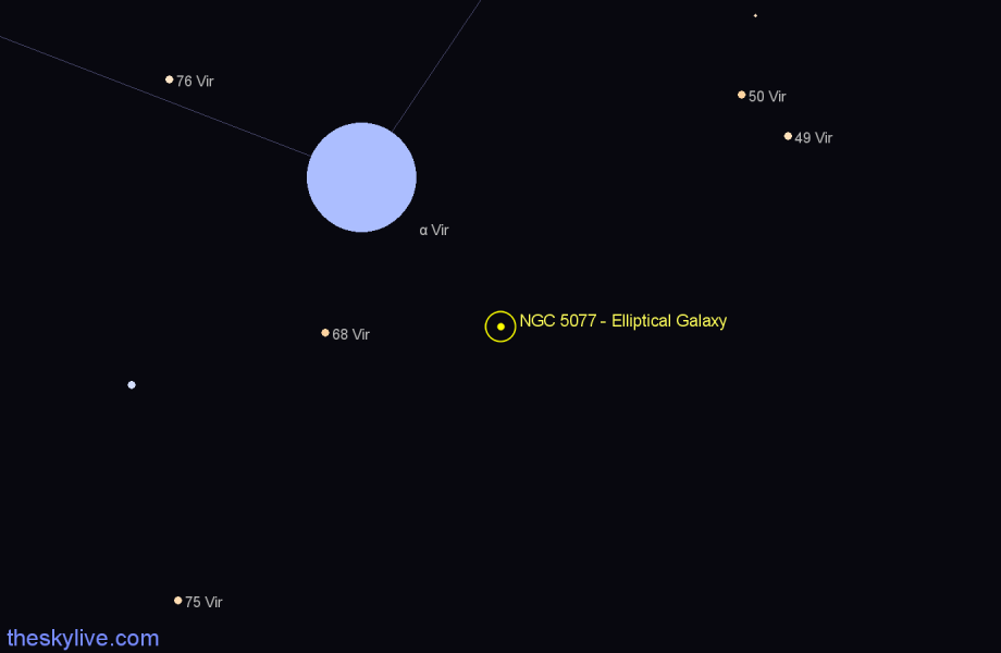 Finder chart NGC 5077 - Elliptical Galaxy in Virgo star