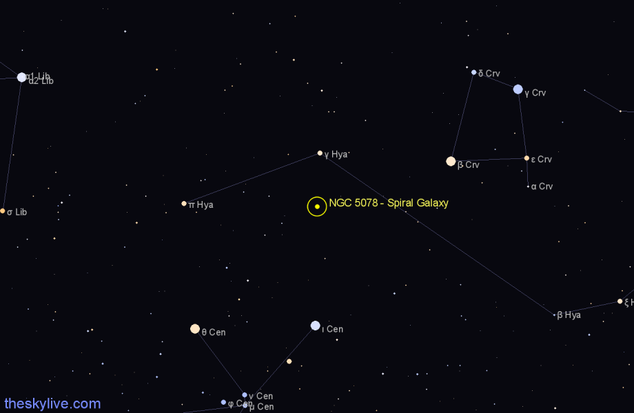 Finder chart NGC 5078 - Spiral Galaxy in Hydra star