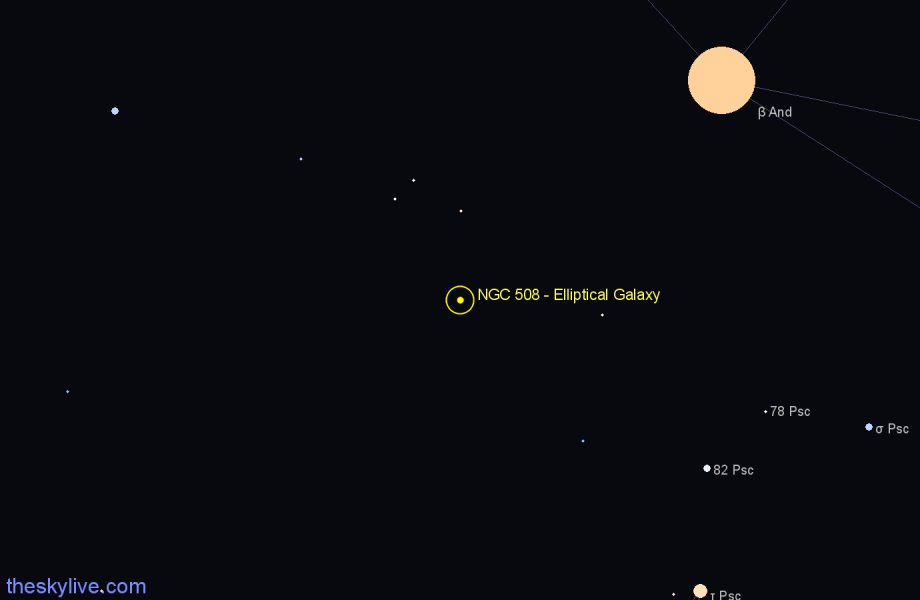 Finder chart NGC 508 - Elliptical Galaxy in Pisces star