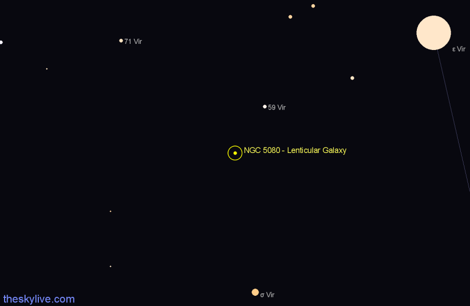 Finder chart NGC 5080 - Lenticular Galaxy in Virgo star