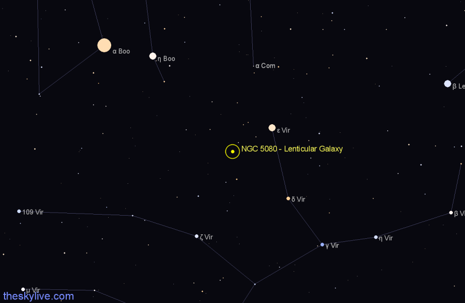 Finder chart NGC 5080 - Lenticular Galaxy in Virgo star