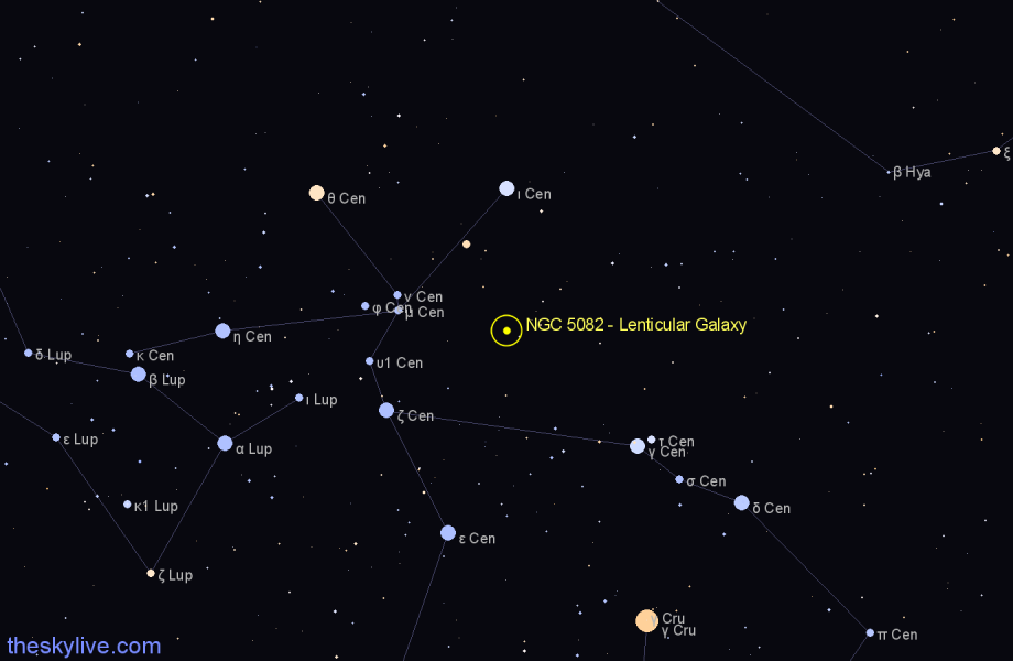 Finder chart NGC 5082 - Lenticular Galaxy in Centaurus star