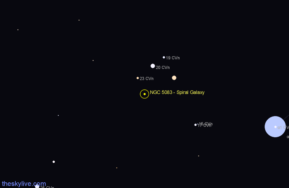 Finder chart NGC 5083 - Spiral Galaxy in Canes Venatici star