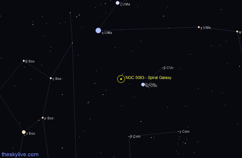 Finder chart NGC 5083 - Spiral Galaxy in Canes Venatici star