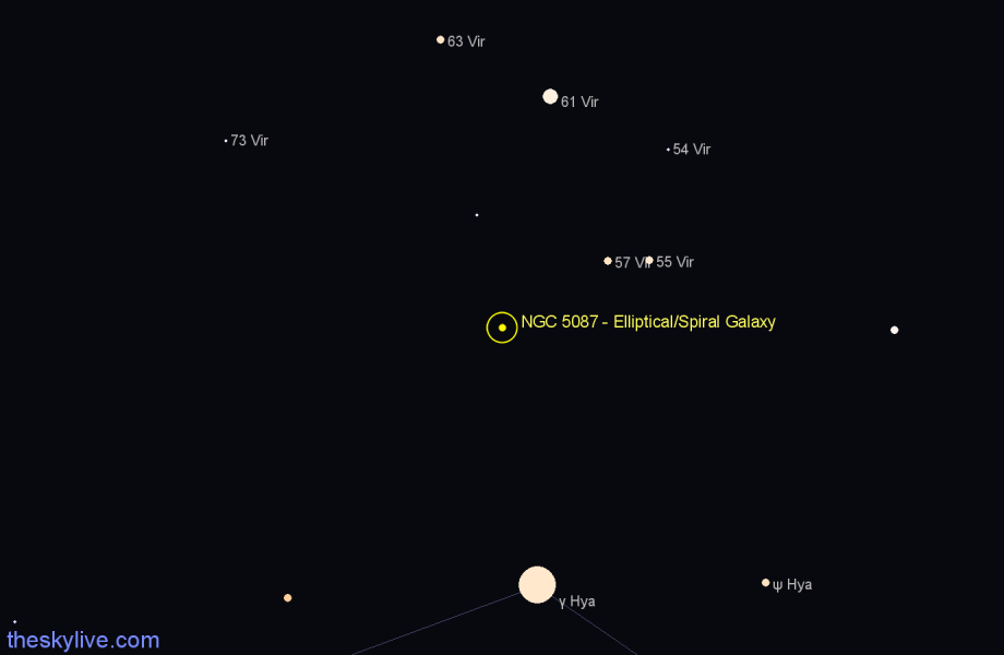 Finder chart NGC 5087 - Elliptical/Spiral Galaxy in Virgo star