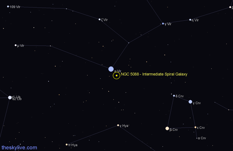 Finder chart NGC 5088 - Intermediate Spiral Galaxy in Virgo star