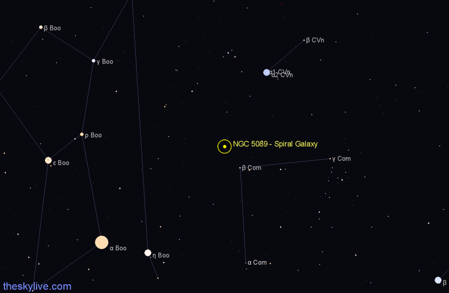 Finder chart NGC 5089 - Spiral Galaxy in Coma Berenices star