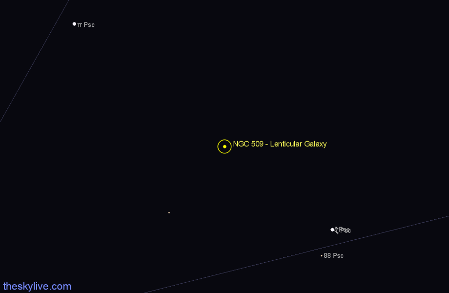 Finder chart NGC 509 - Lenticular Galaxy in Pisces star