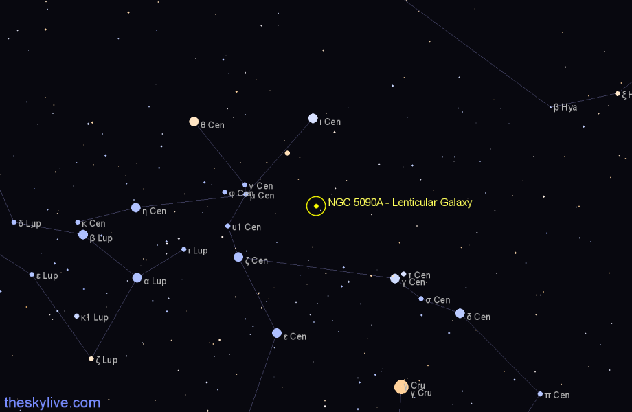 Finder chart NGC 5090A - Lenticular Galaxy in Centaurus star