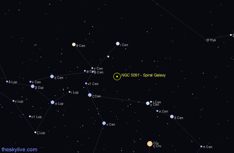 Finder chart NGC 5091 - Spiral Galaxy in Centaurus star