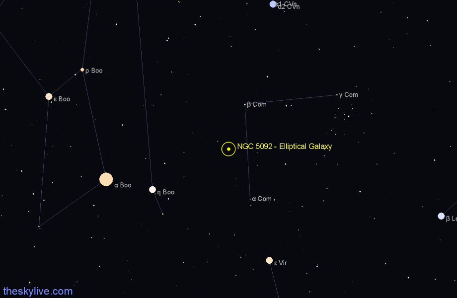 Finder chart NGC 5092 - Elliptical Galaxy in Coma Berenices star