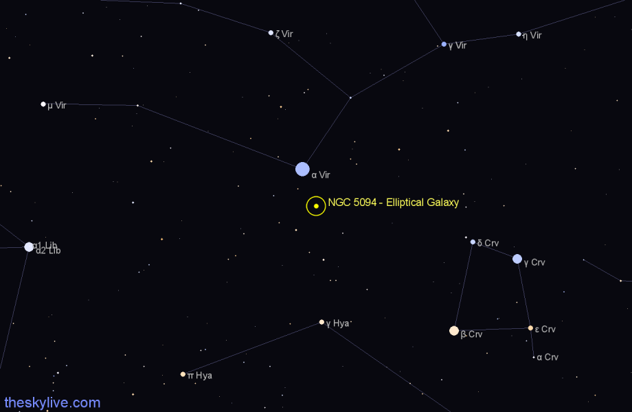 Finder chart NGC 5094 - Elliptical Galaxy in Virgo star