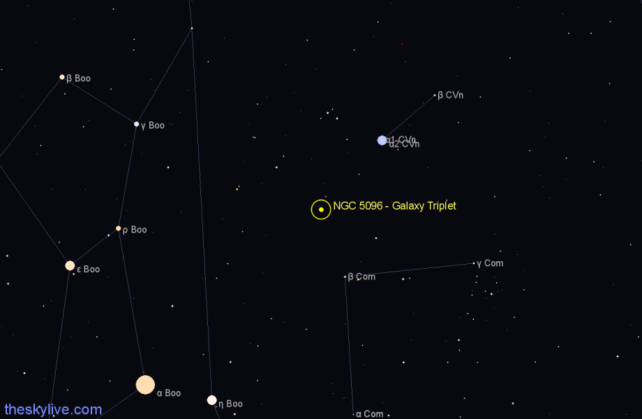 Finder chart NGC 5096 - Galaxy Triplet in Canes Venatici star