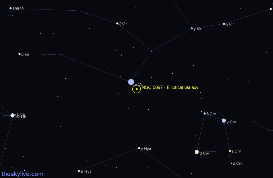 Finder chart NGC 5097 - Elliptical Galaxy in Virgo star