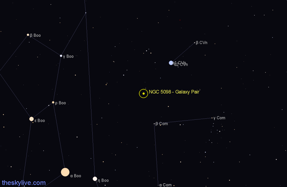 Finder chart NGC 5098 - Galaxy Pair in Canes Venatici star