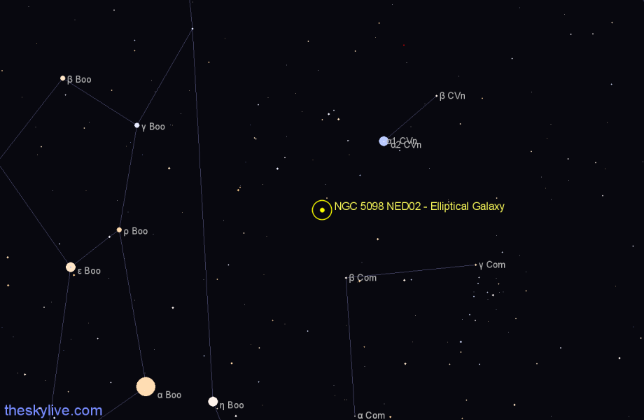 Finder chart NGC 5098 NED02 - Elliptical Galaxy in Canes Venatici star