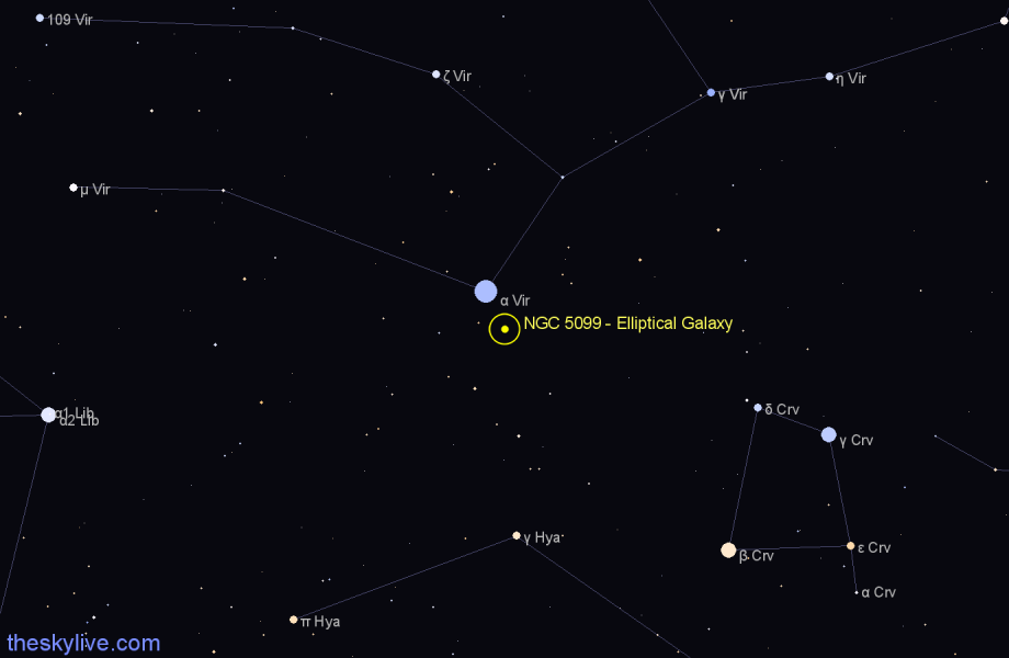 Finder chart NGC 5099 - Elliptical Galaxy in Virgo star