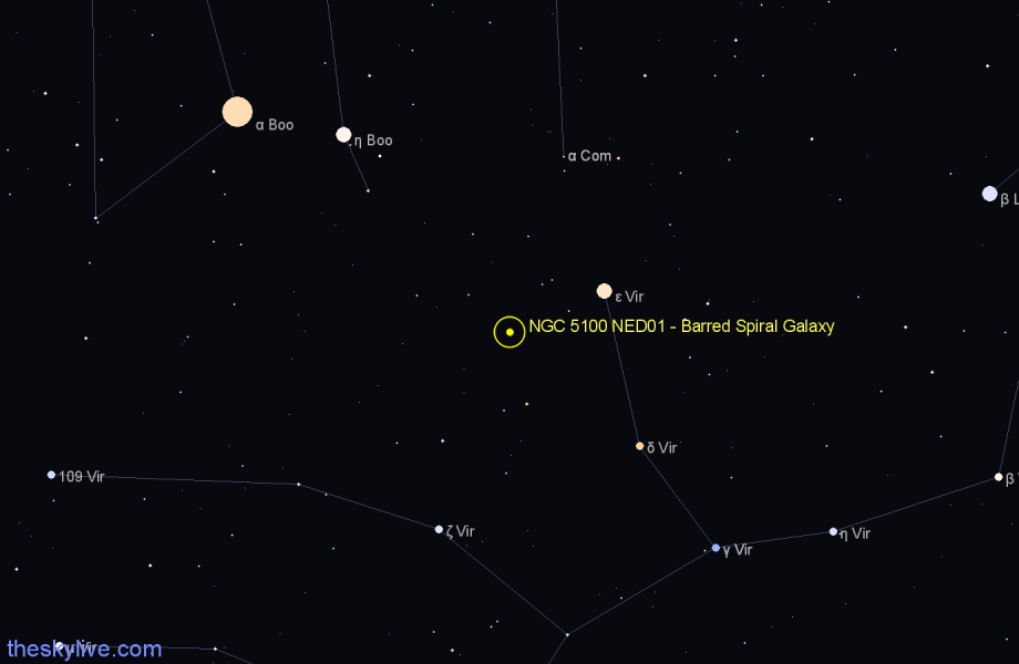 Finder chart NGC 5100 NED01 - Barred Spiral Galaxy in Virgo star