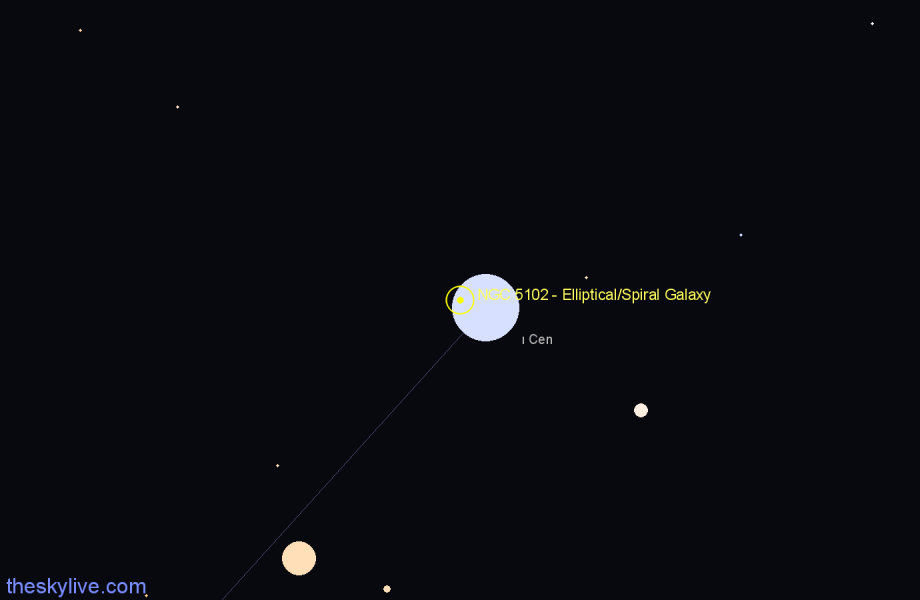 Finder chart NGC 5102 - Elliptical/Spiral Galaxy in Centaurus star