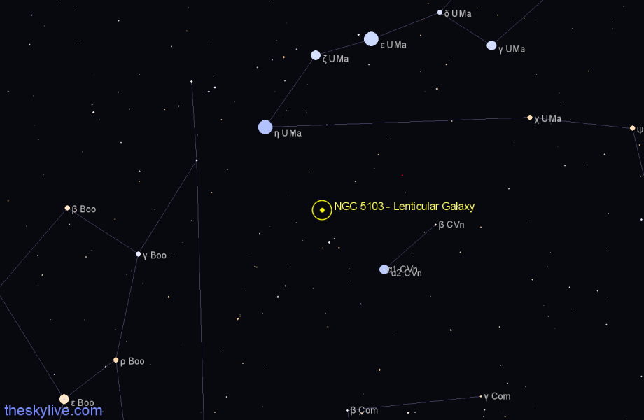 Finder chart NGC 5103 - Lenticular Galaxy in Canes Venatici star