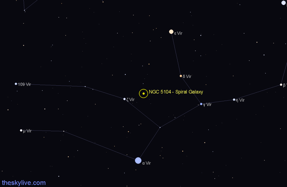 Finder chart NGC 5104 - Spiral Galaxy in Virgo star