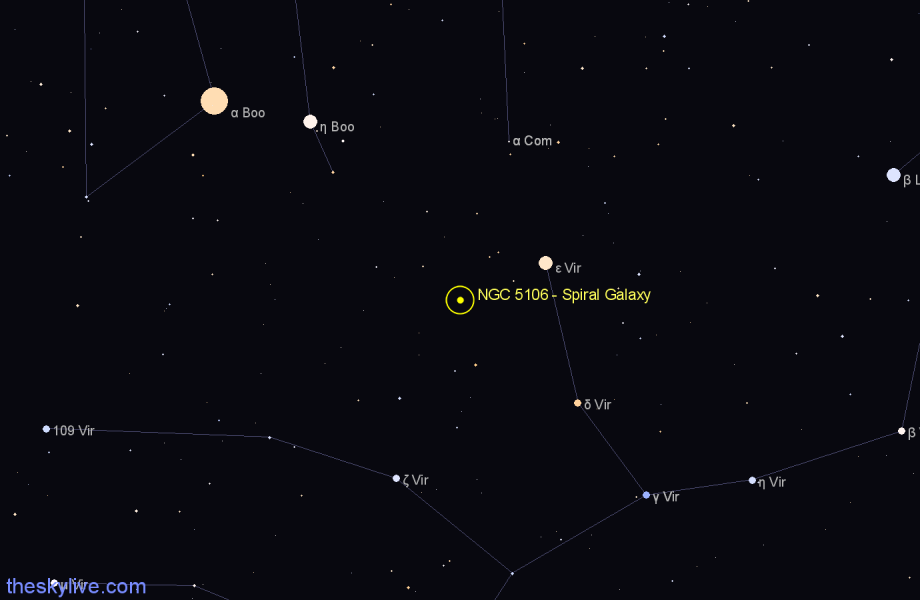 Finder chart NGC 5106 - Spiral Galaxy in Virgo star