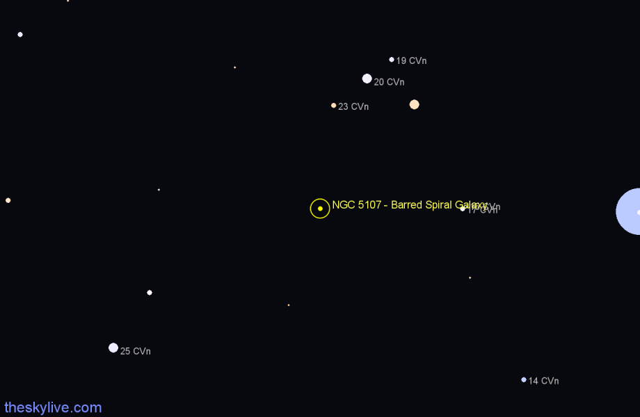 Finder chart NGC 5107 - Barred Spiral Galaxy in Canes Venatici star