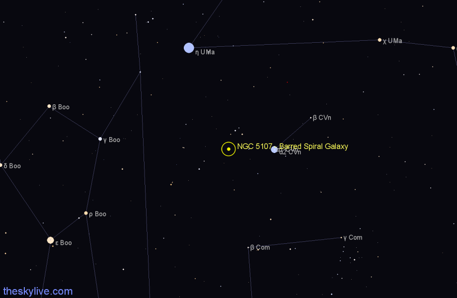 Finder chart NGC 5107 - Barred Spiral Galaxy in Canes Venatici star