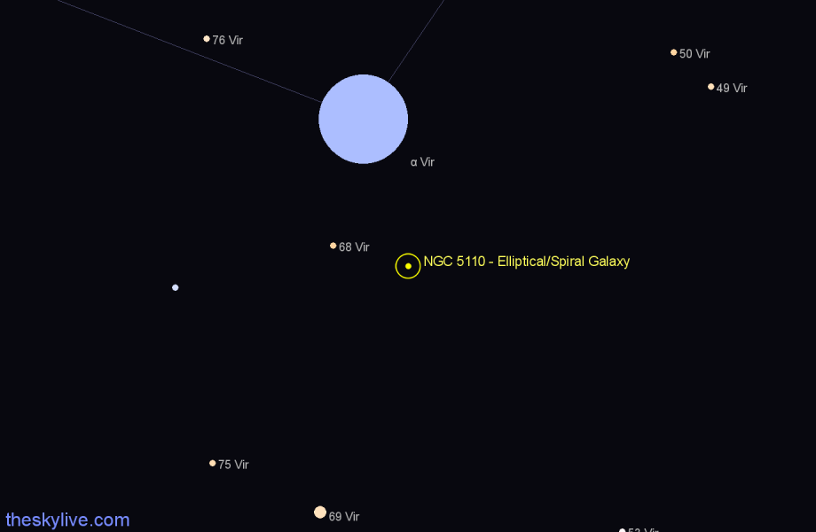 Finder chart NGC 5110 - Elliptical/Spiral Galaxy in Virgo star