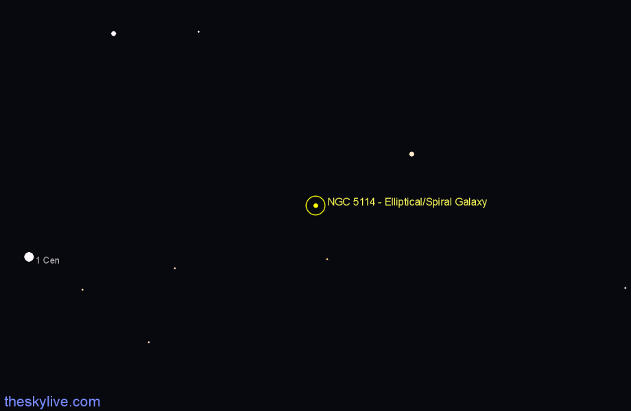 Finder chart NGC 5114 - Elliptical/Spiral Galaxy in Centaurus star