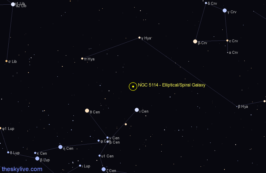 Finder chart NGC 5114 - Elliptical/Spiral Galaxy in Centaurus star