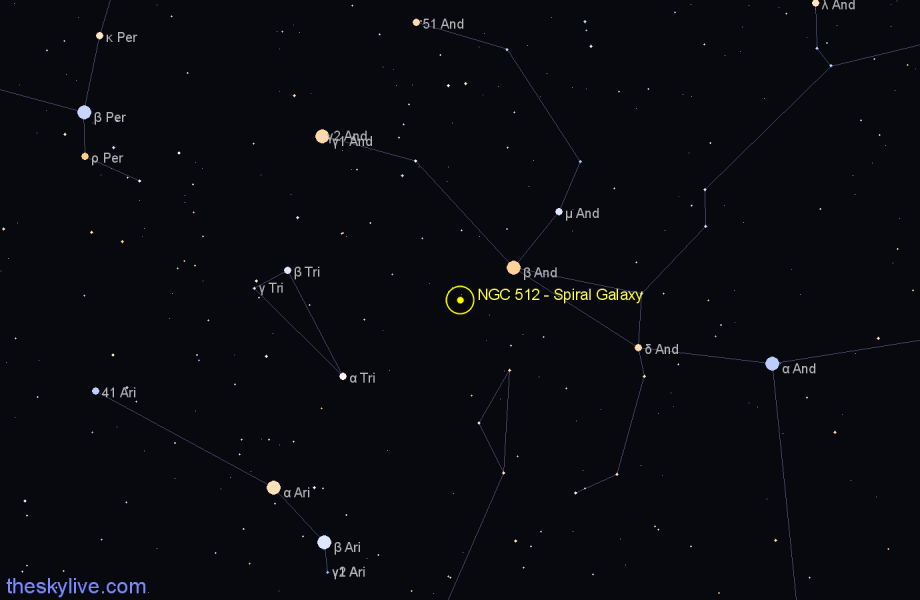 Finder chart NGC 512 - Spiral Galaxy in Andromeda star