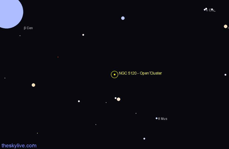 Finder chart NGC 5120 - Open Cluster in Centaurus star