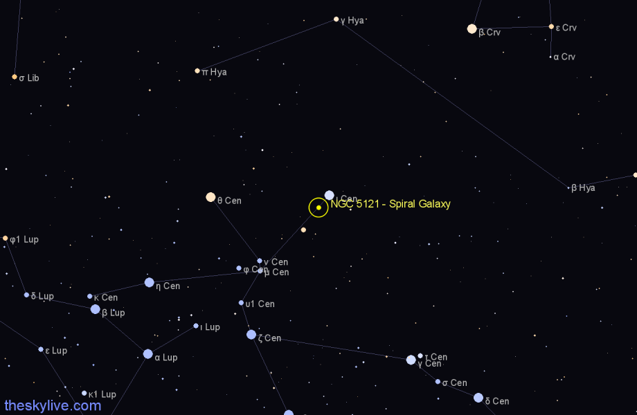 Finder chart NGC 5121 - Spiral Galaxy in Centaurus star