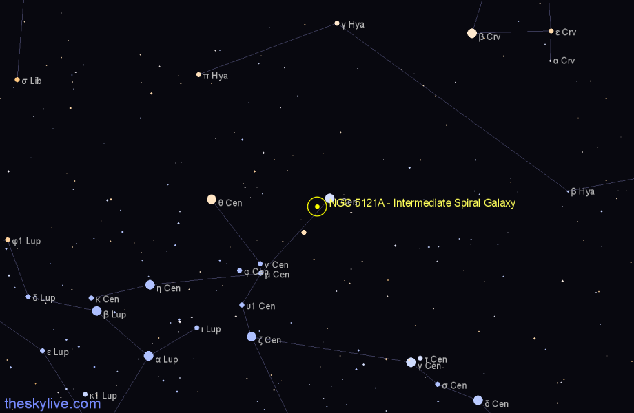 Finder chart NGC 5121A - Intermediate Spiral Galaxy in Centaurus star