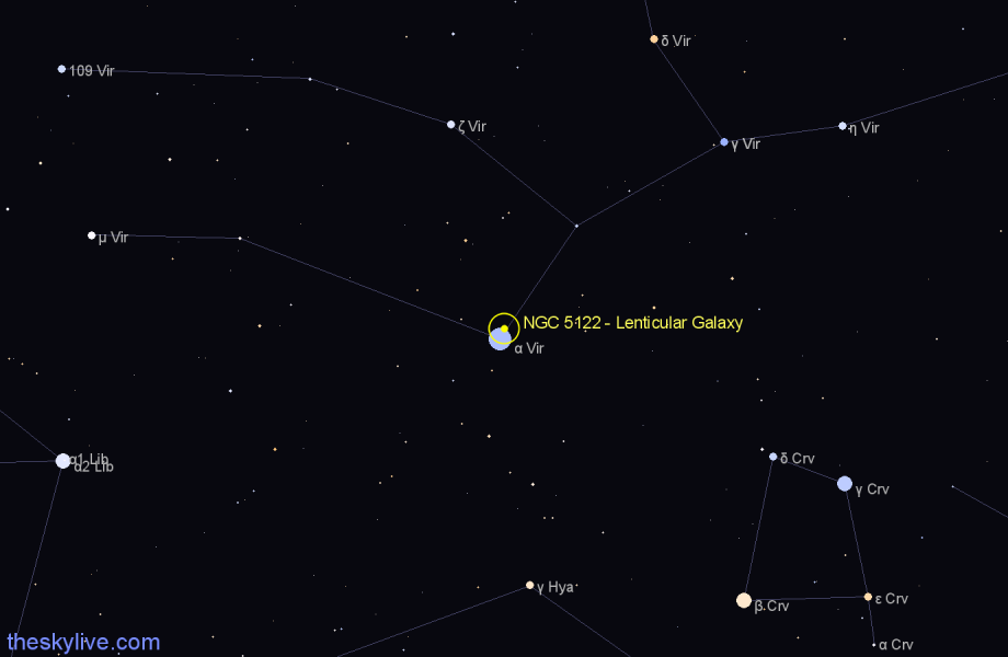 Finder chart NGC 5122 - Lenticular Galaxy in Virgo star